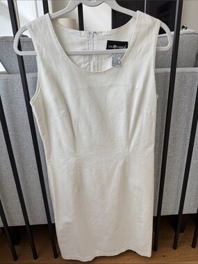 White Sleeveless Sheath Dress - Simple Linen Blend